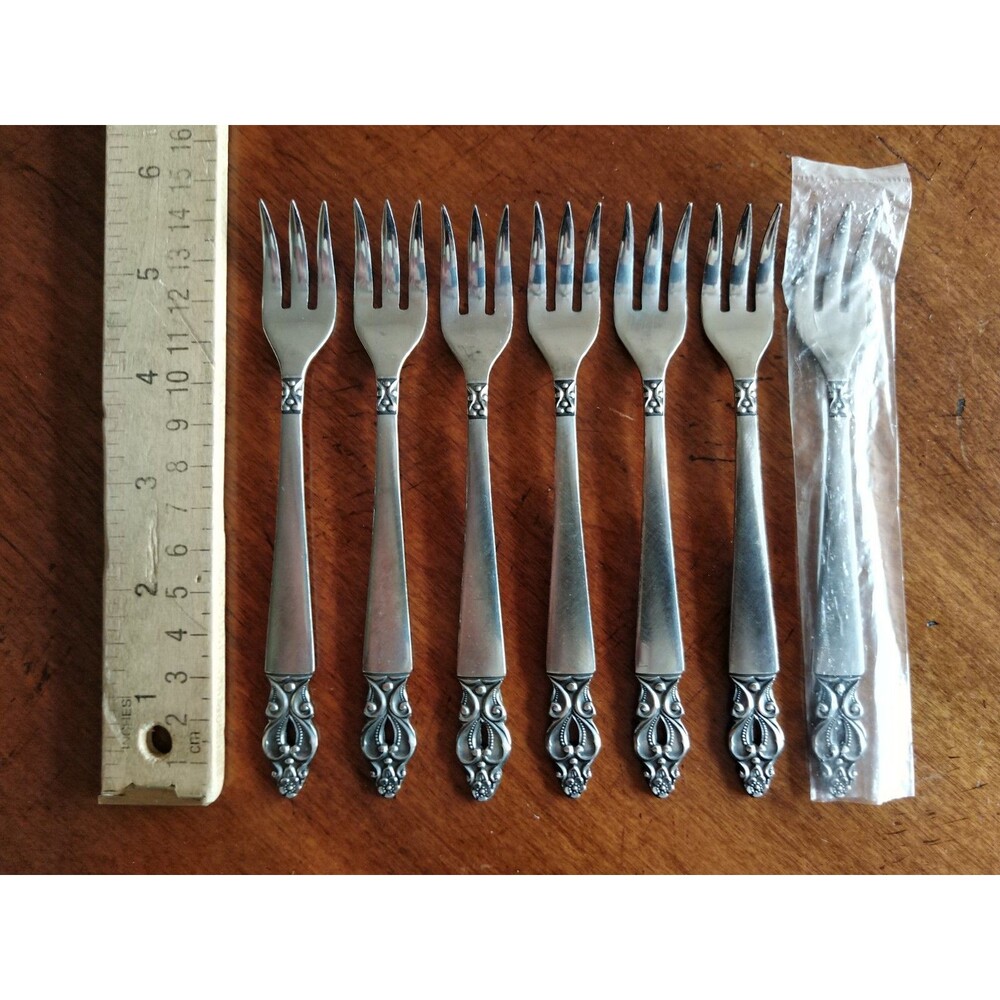 Lot 7x Cocktail Forks Olaf Flatware National Stainless Silverware Japan MCM 5.6"